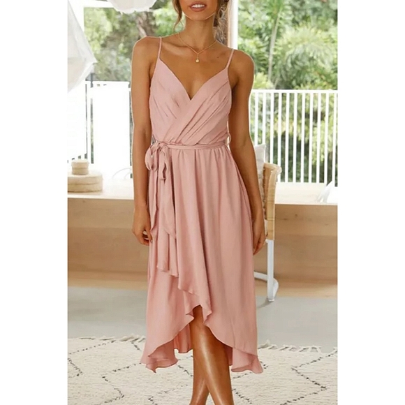 LAST ONE! Plus Size HARPER GRACE Pink Spaghetti Strap Midi Dress With Ruching - Picture 6 of 6